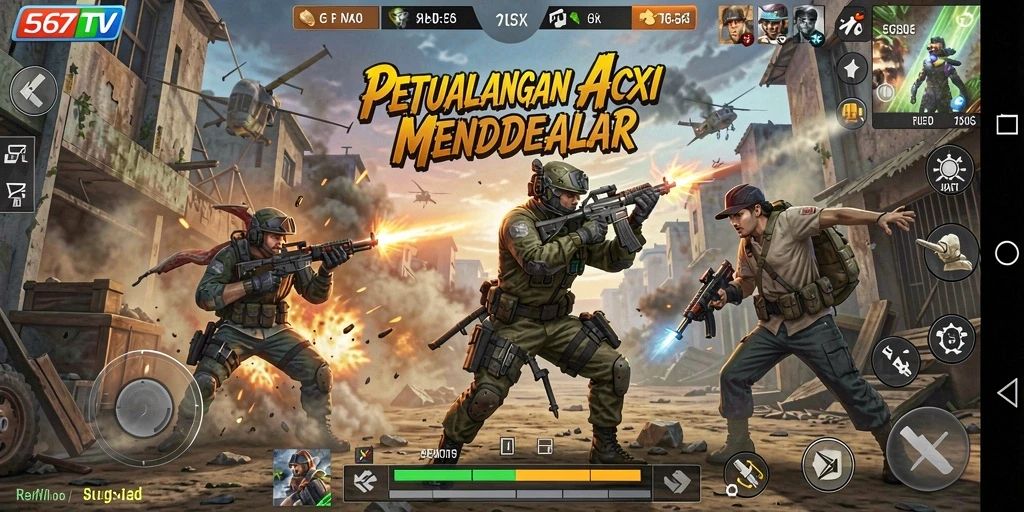 Screenshot menunjukkan karakter dalam aksi pertarungan seru di 567TV.