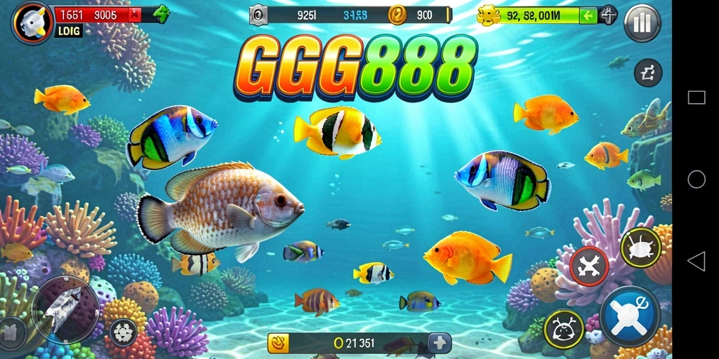 Tampilan gameplay seru GGG888 dengan berbagai jenis ikan.