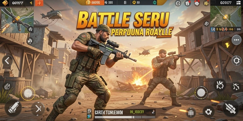Screenshot utama GOTO77 menampilkan aksi Battle Royale yang mendebarkan.
