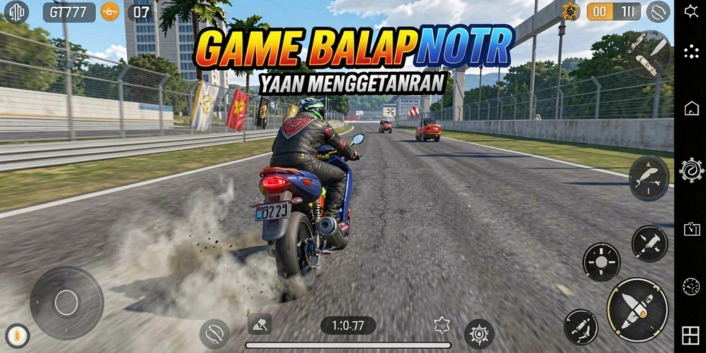 Screenshot gameplay GT777 menampilkan aksi balap motor yang intens dan dinamis.