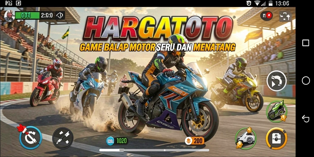 Screenshot menampilkan balapan motor yang intens dan menarik di HARGATOTO.