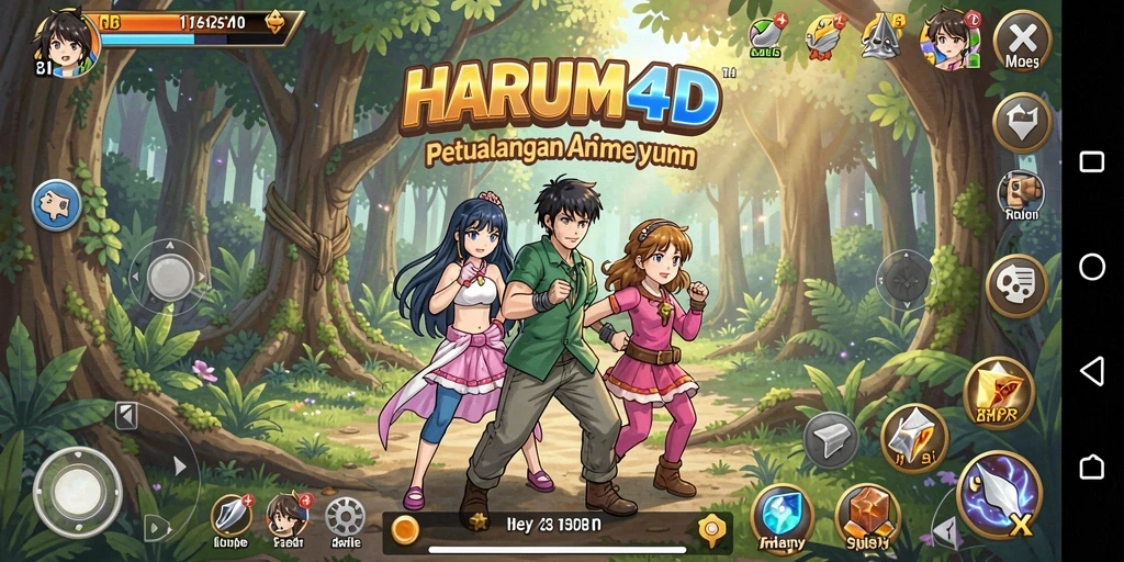 Screenshot gameplay HARUM4D menunjukkan aksi seru karakter Anime.