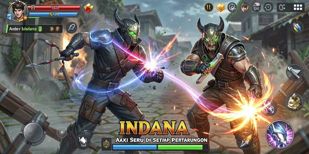 Tampilan gameplay seru dari INDAAA yang menggambarkan pertarungan aksi.