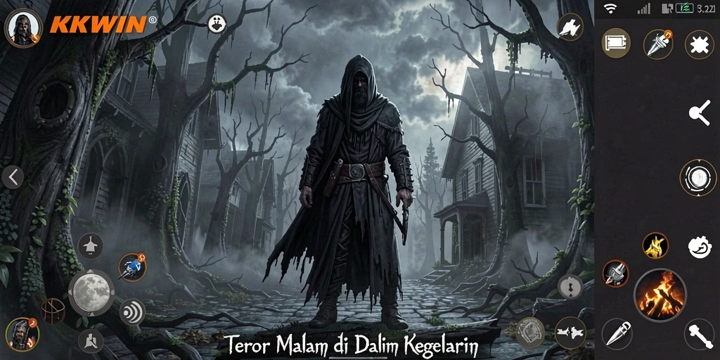 Screenshot gameplay KKWIN menampilkan aksi horor yang mendebarkan.