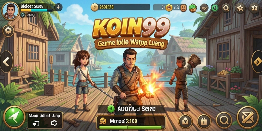 Screenshot gameplay KOIN99 yang menampilkan aktivitas karakter dalam game Idle.