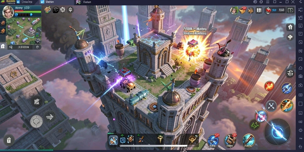 Tangkapan layar P200M menampilkan pertarungan intens dalam gameplay Tower Defense.