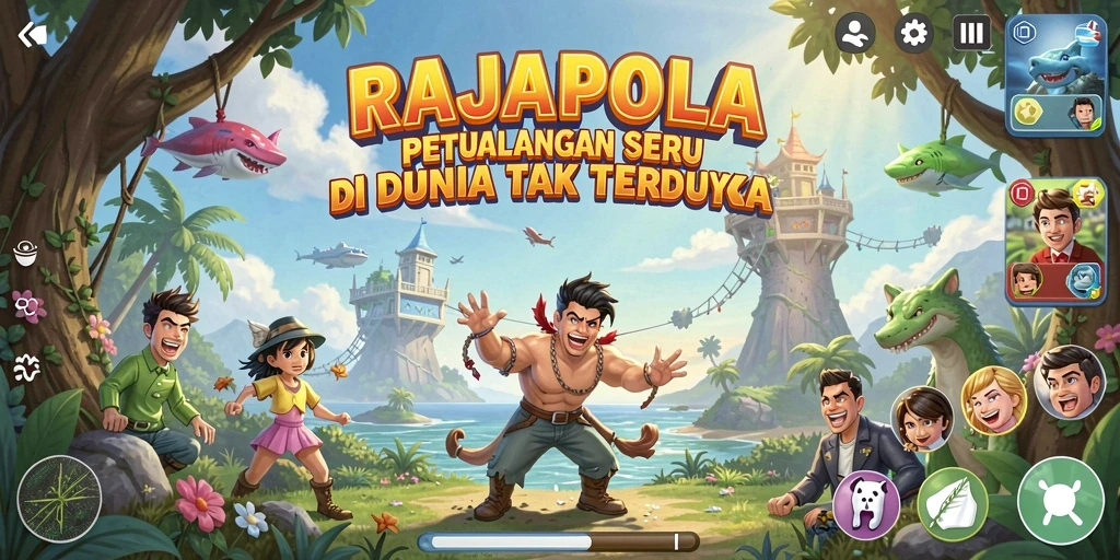 Tangkapan layar utama RAJAPOLA menampilkan aksi petualangan yang mendebarkan.