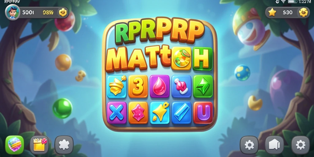 Screenshot gameplay RPRPRP menampilkan aksi Match-3 yang seru dan penuh warna.