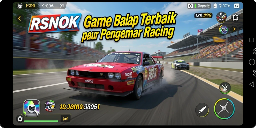 Tampilan gameplay RSNOK dengan balapan mendebarkan di trek penuh aksi.