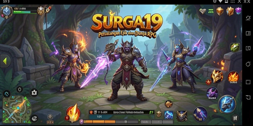 Tangkapan layar dari SURGA19 menampilkan pertarungan epik dan karakter yang beragam.