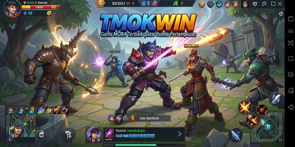 Screenshot TMOKWIN menunjukkan aksi pertempuran seru dalam permainan MOBA.