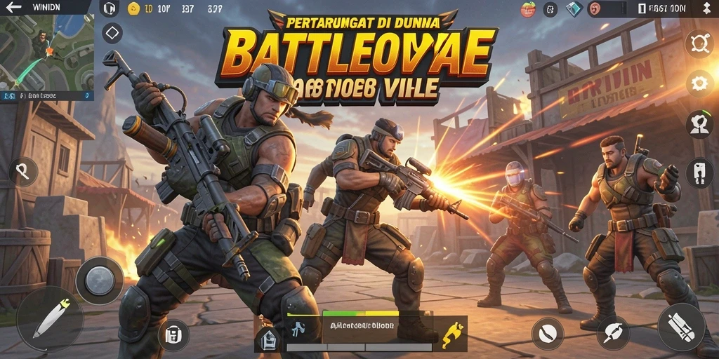 Screenshot gameplay WINIDN menampilkan aksi pertempuran intens di pulau.